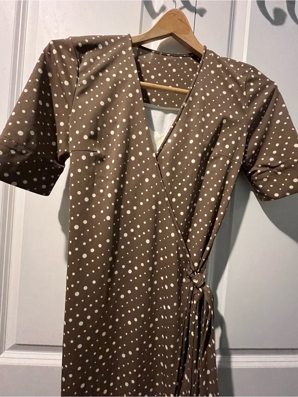 Parisian Polka Dot Wrap Dress - Brown